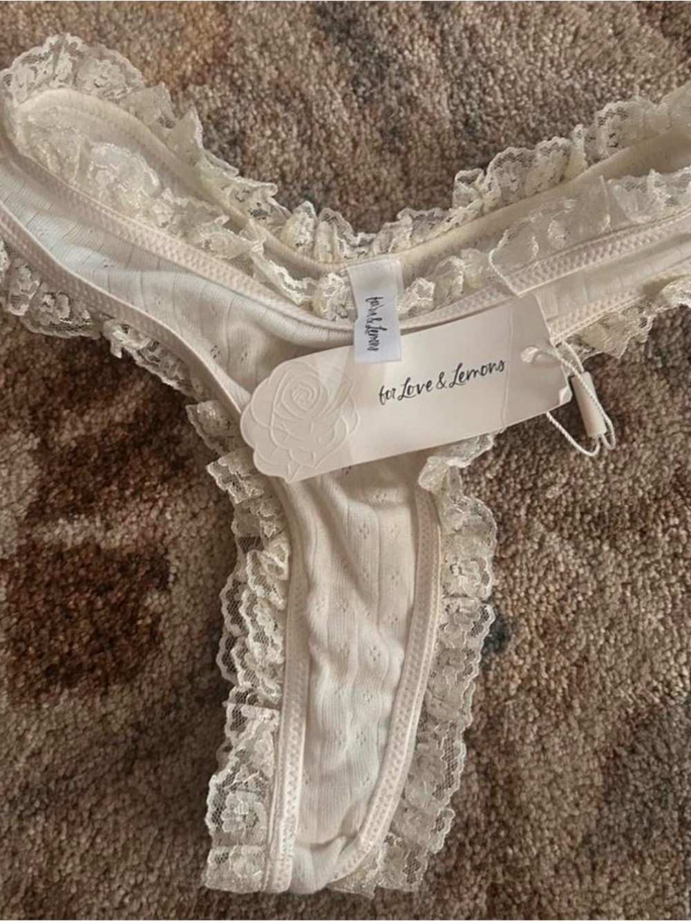 For Love And Lemons Ivory Ruffled Lace Coquette Thong xxs
